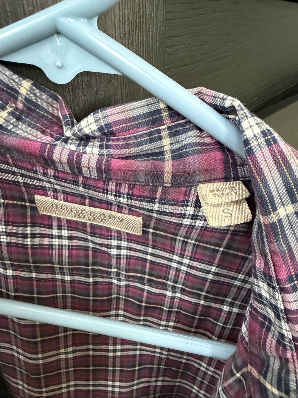 Burberry Pink and Navy Plaid Button-Down Shirt
